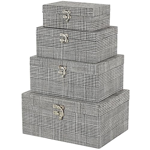 Deco 79 Fabric Handmade Decorative Box Storage Book Shaped Boxes with Silver Latches, Set of 4 Decorative Keepsake Boxes 10", 9", 8", 6" H, Black