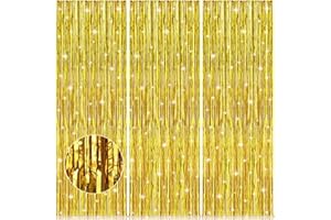 Accevo Gold Party Streamers 3Pack Foil Fringe Curtains 3.2ft x 8.2ft Door Streamers Metallic Tinsel Curtain Gender Reveal New Year Christmas Party Decorations Glitter Streamers Decoration Photo Booth