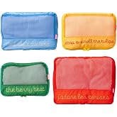 ban.do Packing Cube Set of 4, Colorblock Fruits | Polyester and Mesh Packing Organizers, Includes 4 Foldable Luggage Packer Bags in Various Sizes with Quote/Fruit Designs