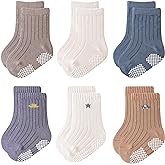 VWU Baby Toddler Socks with Grips Kids Girl Boy Crew Ankle Socks Cotton Anti Slip 0-6T 6/9 Pack