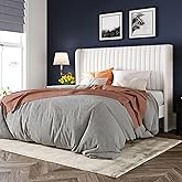 Allewie Full Size Velvet Bed Frame/Vertical Channel Tufted Wingback Headboard/Upholstered Platform Bed/Strong Wooden Slats/No