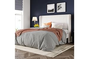 Allewie Full Size Velvet Bed Frame/Vertical Channel Tufted Wingback Headboard/Upholstered Platform Bed/Strong Wooden Slats/No Box Spring Needed/Easy Assembly/White