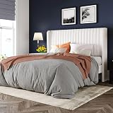 Allewie Queen Size Velvet Bed Frame/Vertical Channel Tufted Wingback Headboard/Upholstered Platform Bed/Strong Wooden Slats/No Box Spring Needed/Easy Assembly/White