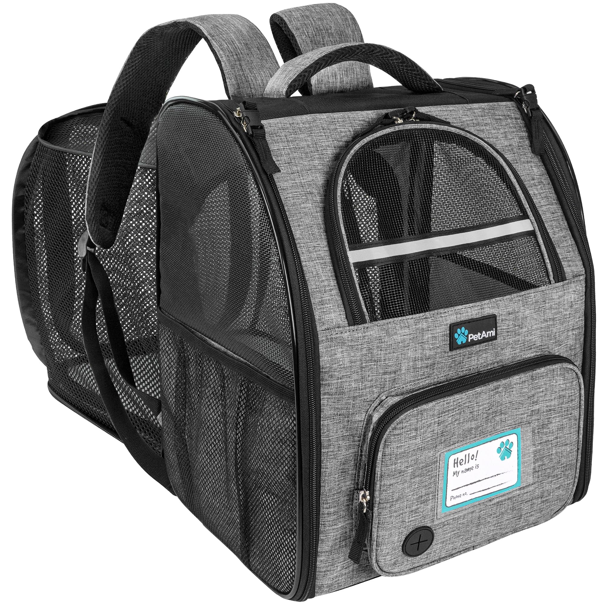 Photo 1 of PetAmi Dog Cat Backpack Carrier, Expandable Pet Carrier Backpack for Travel Hiking, Small Medium Dog Puppy Large Cat Carrying Backpack, Airline Approved Ventilate Soft Back Support, 18 lbs, Light Gray