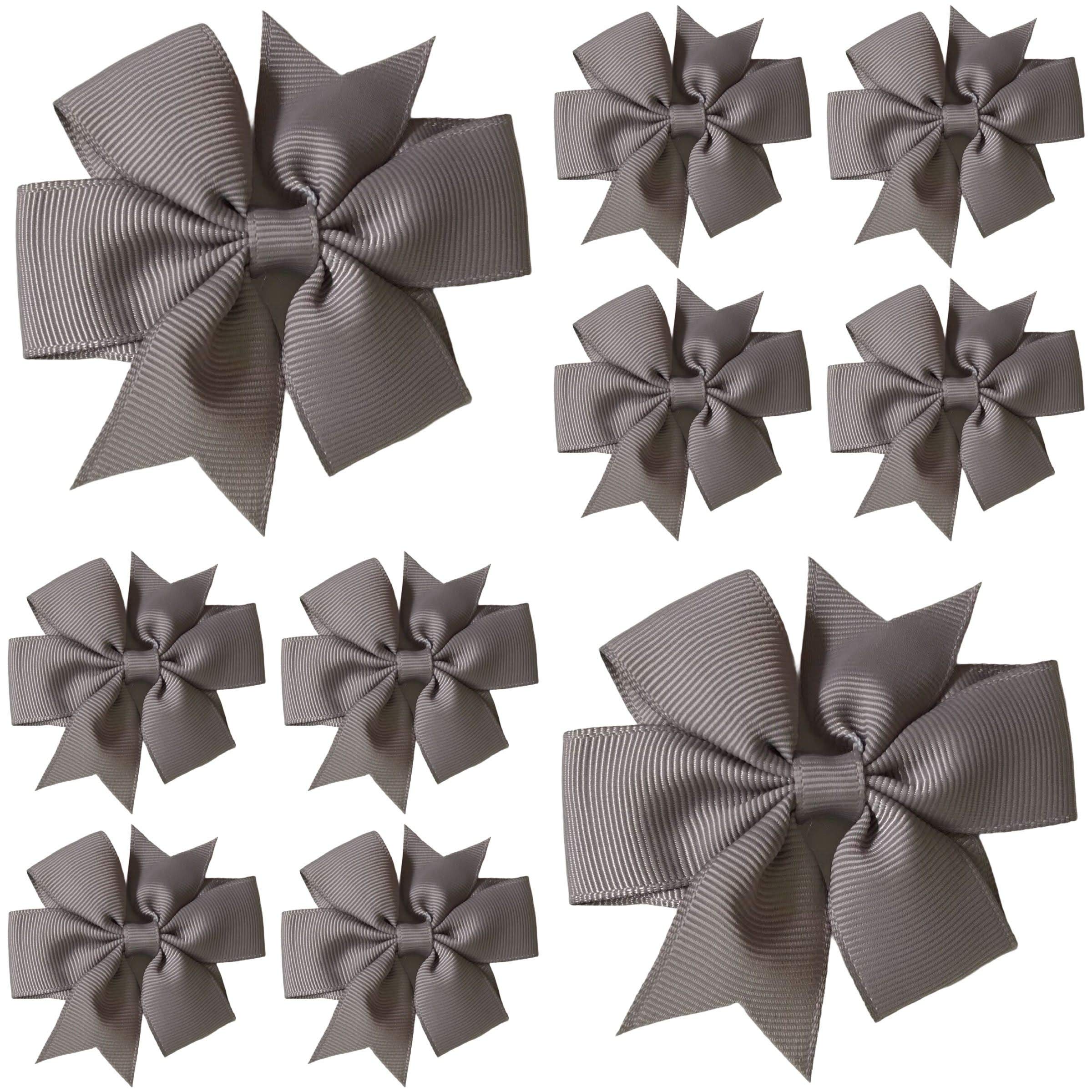 Dark Grey Hair Bows for Girls – 3 Inch Grosgrain Pinwheel Ribbon Bows with Crocodile Clips – School Uniform Hair Accessories for Children, Toddlers & Kids - 10 Pack
