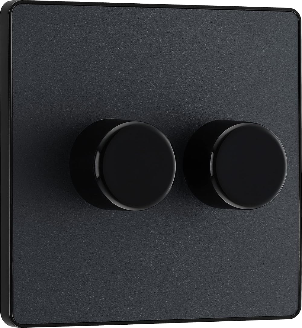 BG Electrical Evolve Double Wall Dimmer Switch 2 Way Matt Grey 200W
