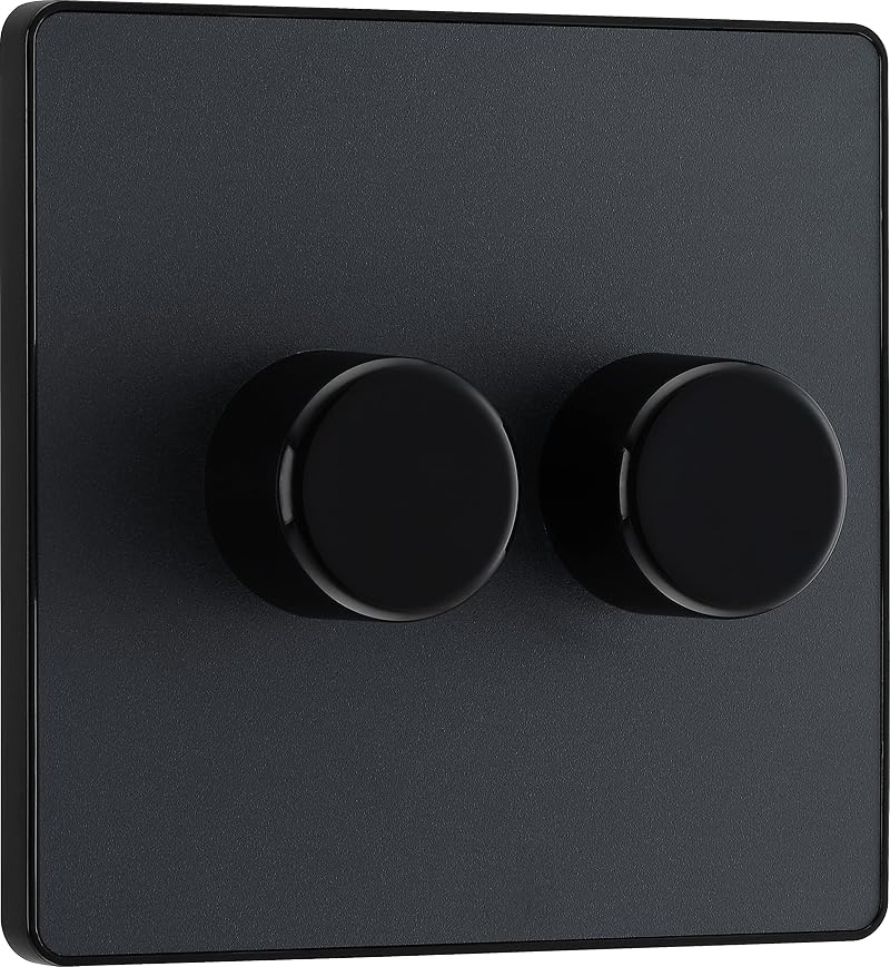 BG Electrical Evolve Double Wall Dimmer Switch 2 Way Matt Grey 200W
