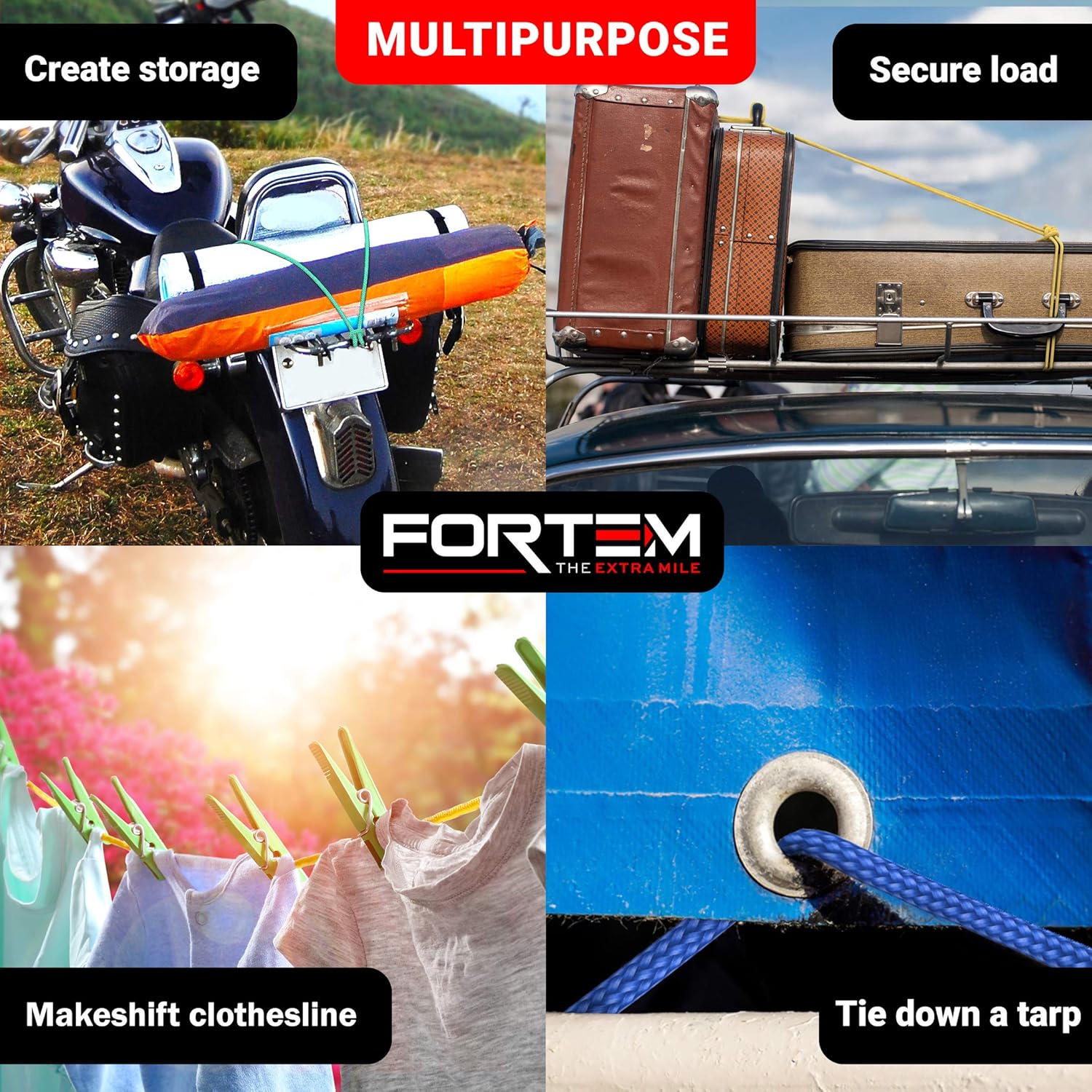 FORTEM Bungee Cords with Hooks, 30pc Set, Canopy Ties, Tarp Clips & Ball Bungees, Plastic Coated Metal Hooks, Cargo Net, Heavy Duty: Automotive