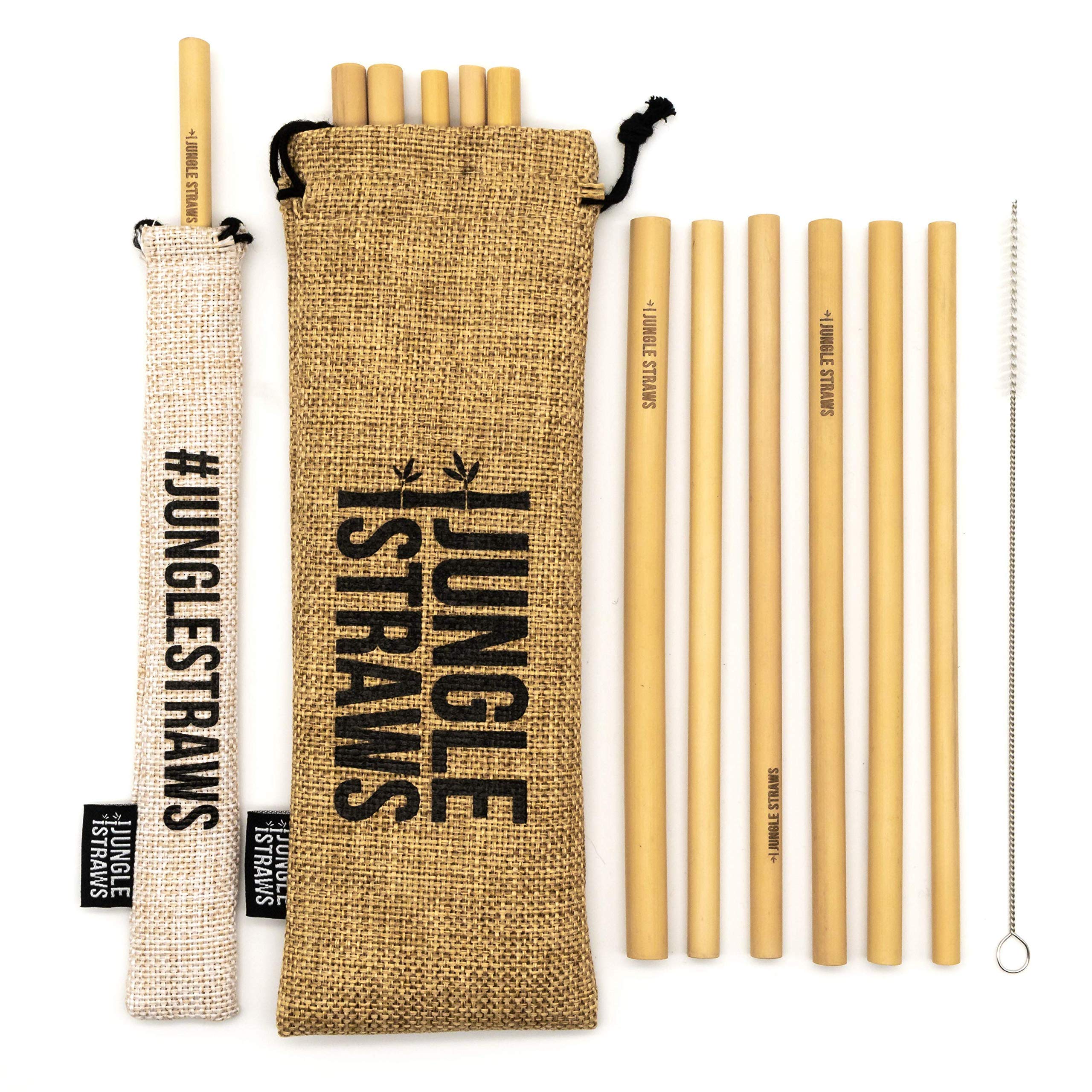 Jungle Culture Bamboo Reusable Straws | Eco Friendly Natural Drinking Straw Set of 12, Cleaning Brush, Travel Pouch & Storage Bag | Organic Biodegradable Wooden Straws | 100% Zero Waste & Plastic Free