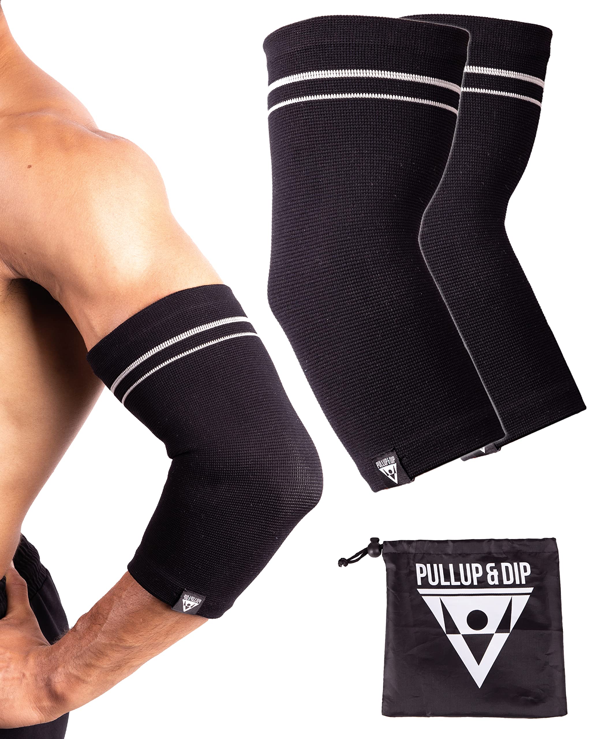 PULLUP & DIP Elbow Sleeves for Men and Women, 1 Pair Fitness Elbow Support Stabilizes & Supports the Joints, Non-Slip Tennis Elbow Brace, Arm Support Sleeves for Fitness, Weight Training, Basketball