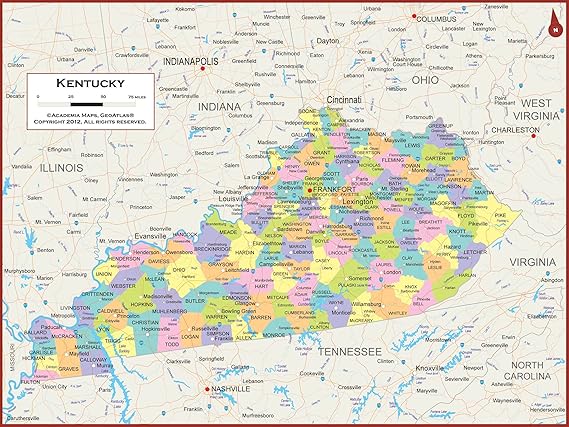 Amazon Com 60 X 45 Giant Kentucky State Wall Map Poster With Counties Classroom Style Map With Durable Lamination Safe For Use With Wet Dry Erase Marker Brass Eyelets For