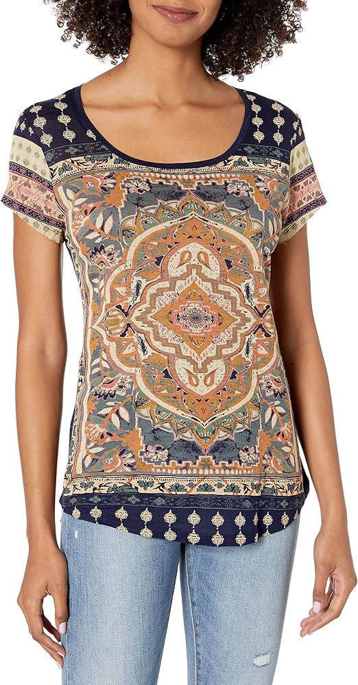 Lucky Brand Damen Persian Carpet Tee TShirt, Navy Multi, XKlein