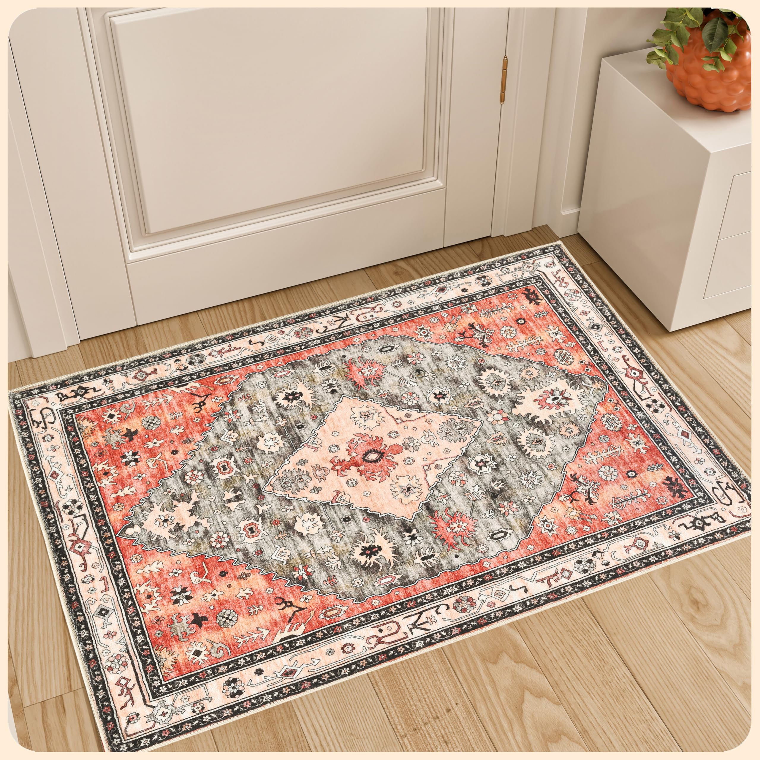Photo 1 of Istana 2x3 Rug - Red & Teal Area Rugs 2x3 - Pet Friendly Entry Rugs for Inside House - Non Shedding Rugs for Living Room Washable - Foldable Red Teal Area Rug - Indoor Outdoor Rug