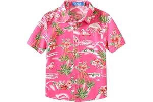 SSLR Big Boys Hawaiian Shirt, Kids Hawaiian Shirt, Flamingos Shirt Short Sleeve Luau Shirt for Kids