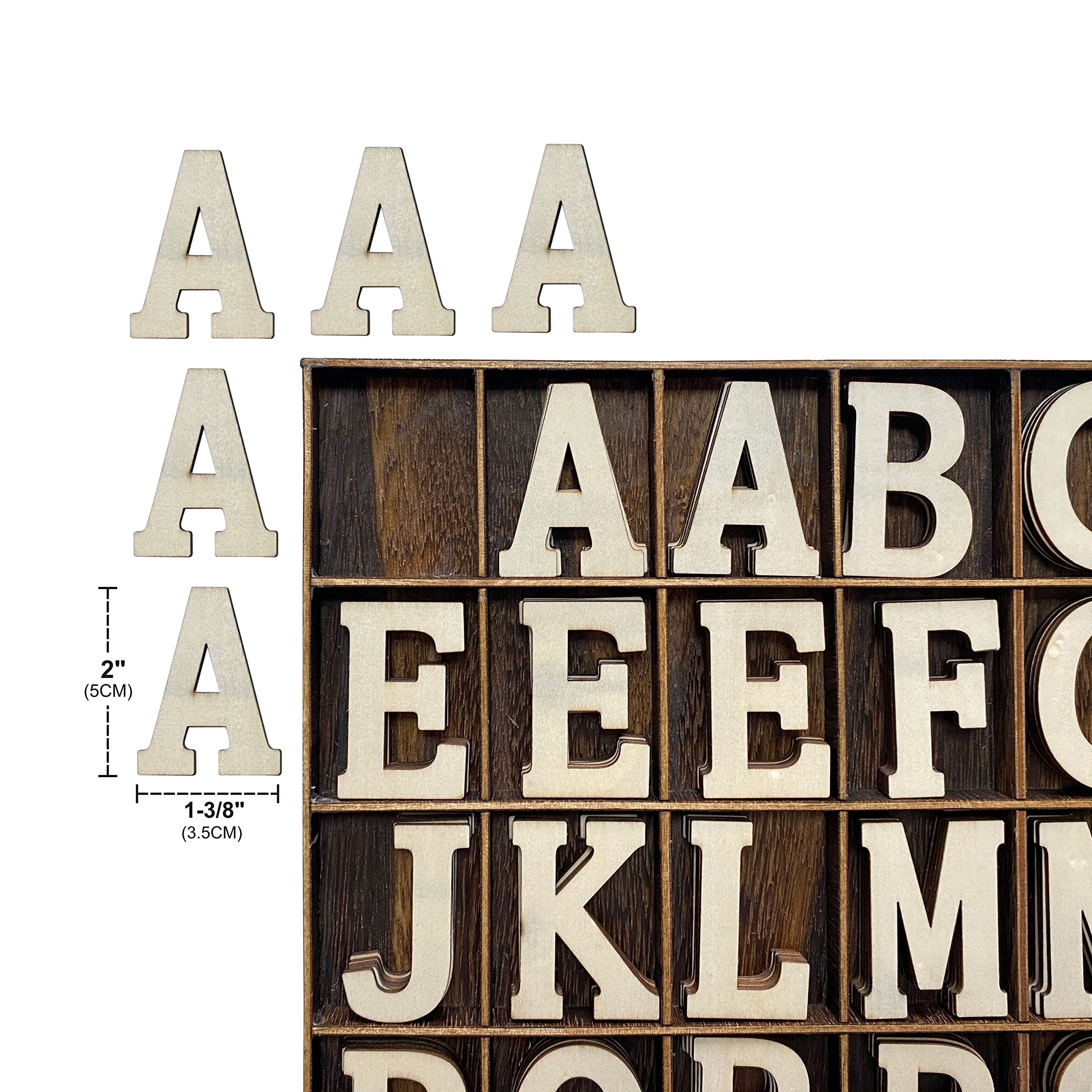 205 Pieces 2 Inch Wooden Letters Wood Alphabets for Crafts,Organized with Extra Common Letters