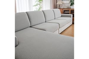 QIANMEW Couch Cushion Covers,Comfort Soft Magic Sofa Covers Washable Stretch Resistant for 3 Chair Cushion Couch Furniture Protectors for Pets Sectional Slipcovers(3-Piece+1 Chaise,Light Gray)