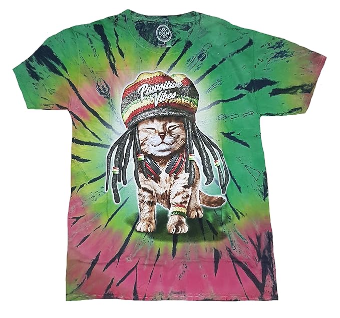 Buy Pawsitive Vibes Kitty Cat Tie Dye Graphic TShirt Large Green at