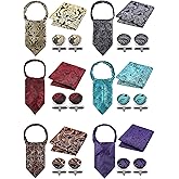 Toulite 6 Set Mens Silk Ascot Ties Woven Necktie Handkerchief Cufflinks Cravat Tie Paisley Scarf for Business Wedding Party