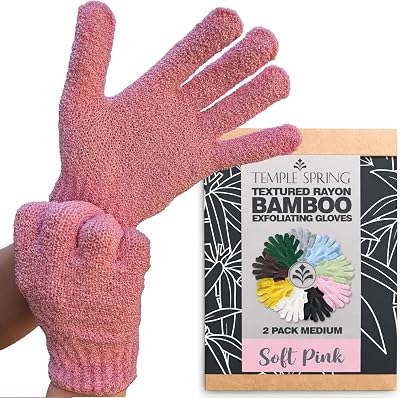 Temple Spring Exfoliating Glove Bamboo Rayon Body Scrubber Pink