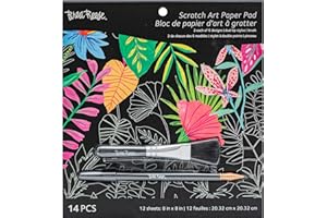 Brea Reese® Scratch Art Paper Pad - Tropical, 12 Designs, Metallic Guided Art Craft, Easy to Frame Art & Home Decor, Mindful Relaxation