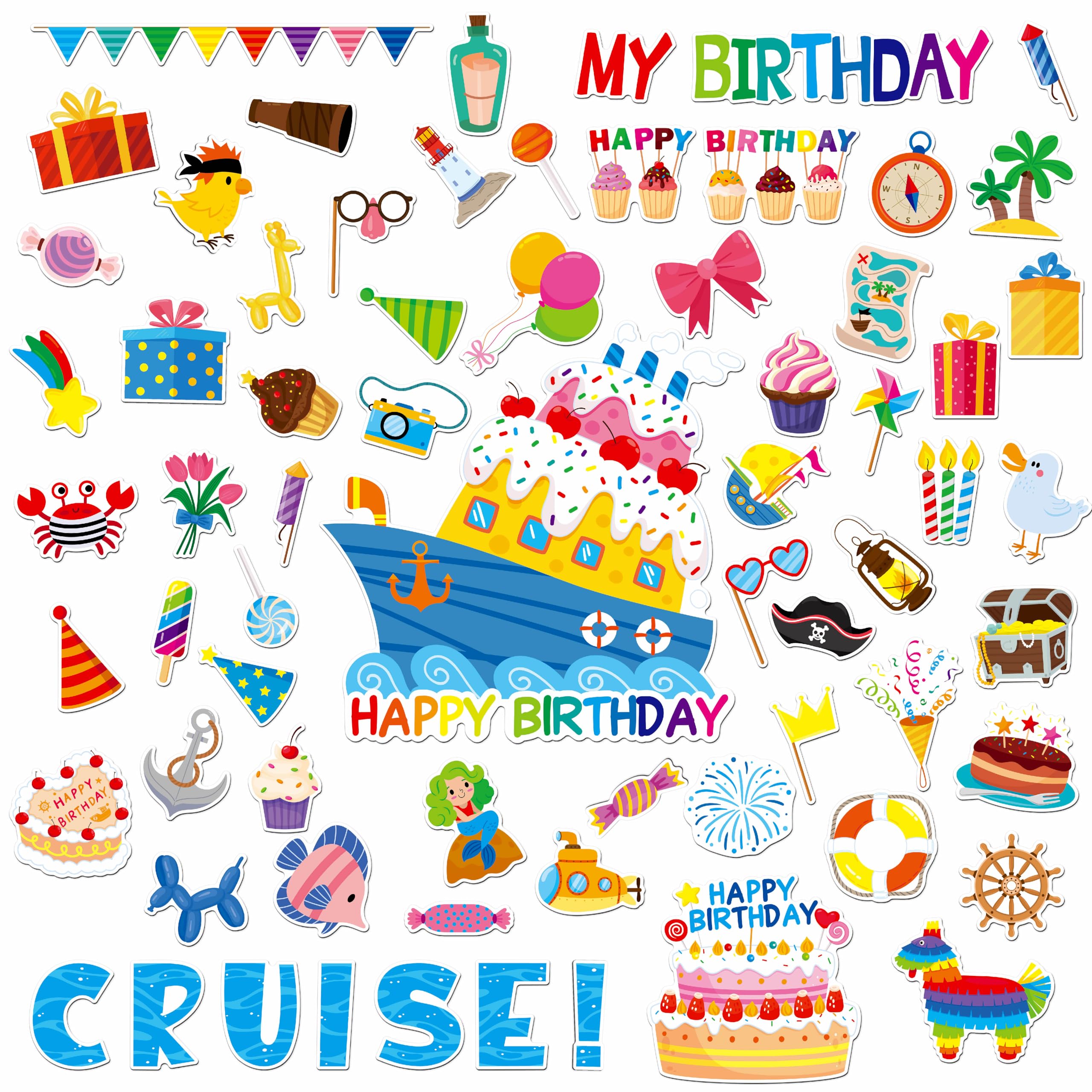 Photo 1 of 68PCS Birthday Cruise Door Magnets, Large Funny Cruises Ship Decors Magnetic Door Decorations Waterproof Reusable Navigation Boat Anchor Car Magnets for Fridge, Carnival Cruise Party, Birthday Party