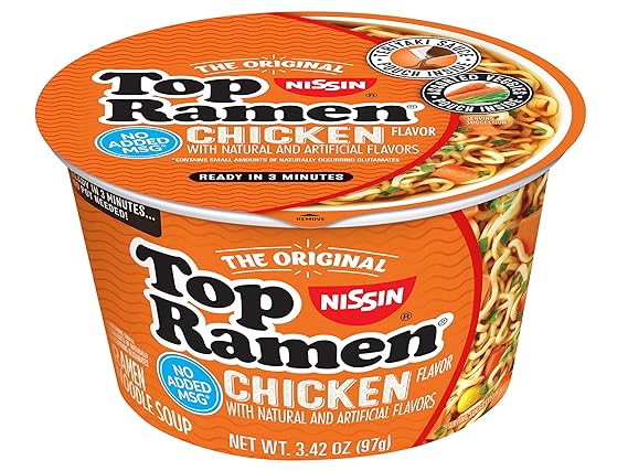 Amazon Com Nissin Top Ramen Bowl Ramen Noodle Soup Chicken 3 42 Ounce Pack Of 6 Grocery Gourmet Food
