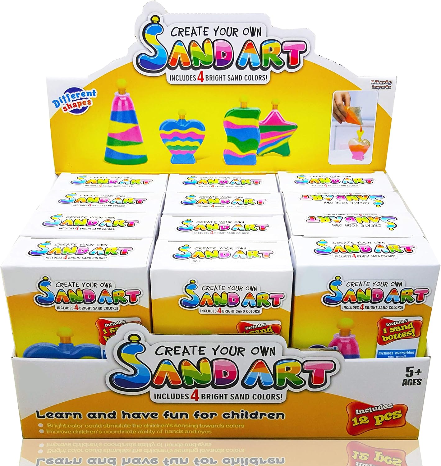 12 Pack Create Your Own Colored Sand Art Kits - Includes 12 Bottles, Funnels, Sticks, 48 Bags of Sand - Ideal for Kids Arts and Crafts, Schools, Birthday Party Favors Bulk (1 Dozen in Box): Toys & Games