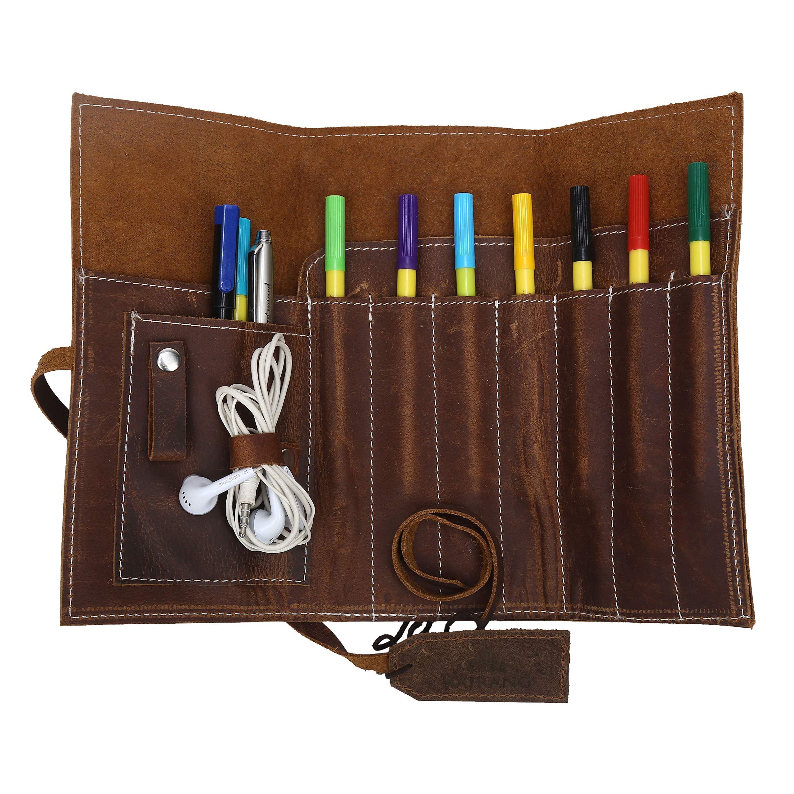 RAJRANG Pencil Holder-Buff Leather-Fresh Brown-1-Pcs-L-8.5 X W-4.2 X H-1