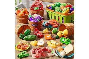 NIPLOOOW Play Food Set for Kids, Toddler Learning Toys, Cutting Food Toy Color Sorting Set, Pretend Food Play Kitchen Accessories for Kids, Birthday Gifts for 3-8 Years old Boys Girls Educational Toys