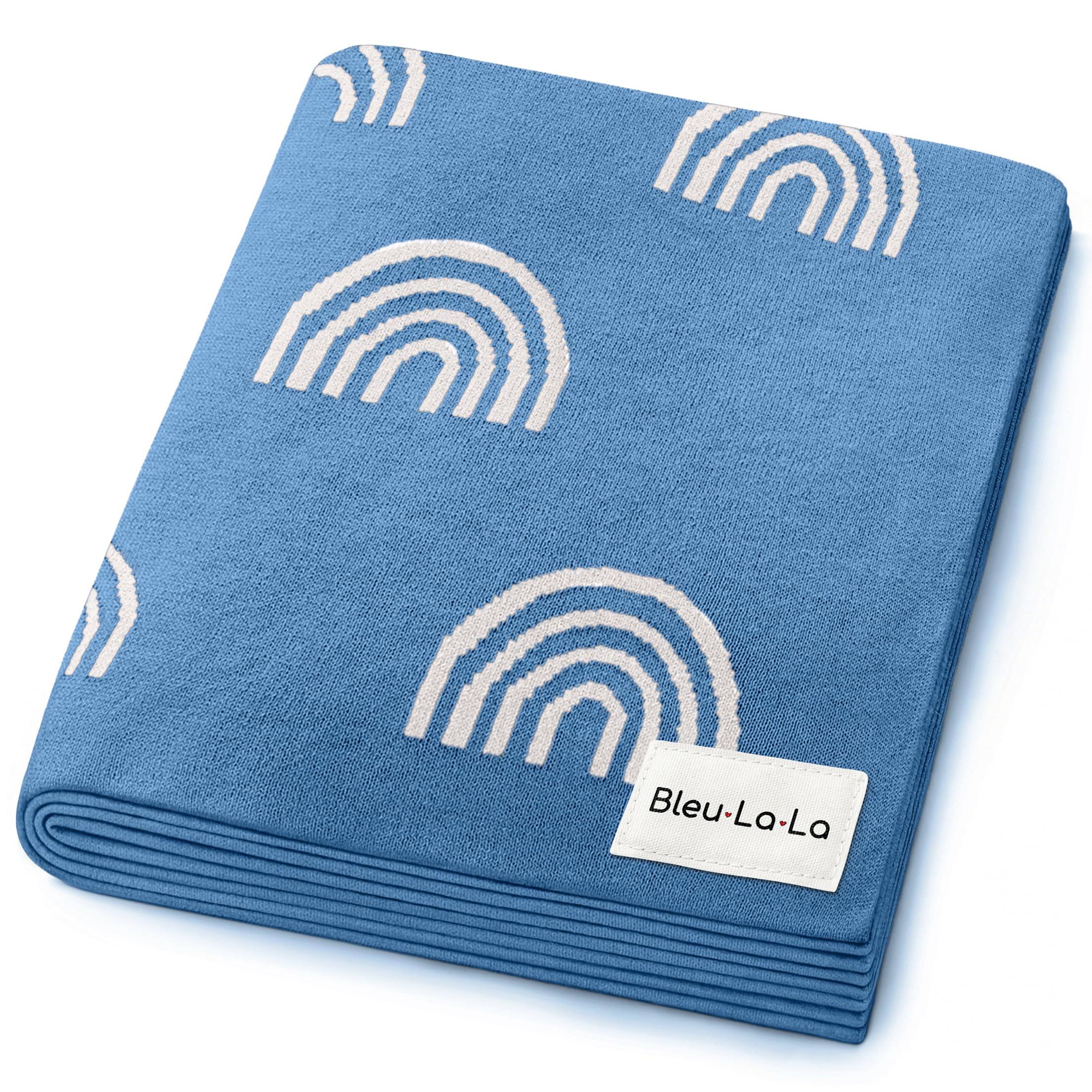 Bleu La La Knit Baby Swaddle Blanket - 100% Luxury Cotton Soft Cozy Receiving Swaddling Crib Stroller Blanket for Shower Gift Registry for Newborns, Infants, Toddlers (Rainbow - Blue)