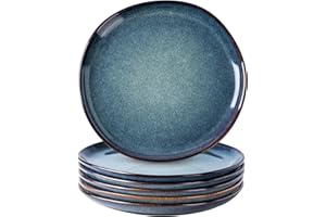 AmorArc Ceramic Plates Set of 6, 8.5 Inch Handmade Reactive Glaze Stoneware Plates set for Dessert, Salad, Appetizer,Dinner, 