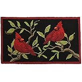 Indoor/Outdoor Cardinal Accent Rug | Hand-Hooked 100% Polypropylene | All-Weather | Colorful Redbirds Design | Black Ground w