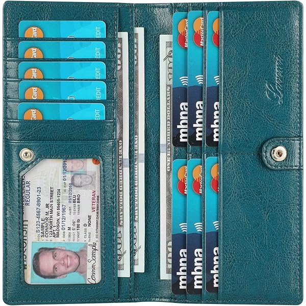 AINIMOER Cartera Pequeña De Cuero Para Mujer, Delgada Y Compacta Tarjetero Con Bloqueo RFID Para Monedero, Cartera Rfid, Bloqueo Rfid Azul Encerado