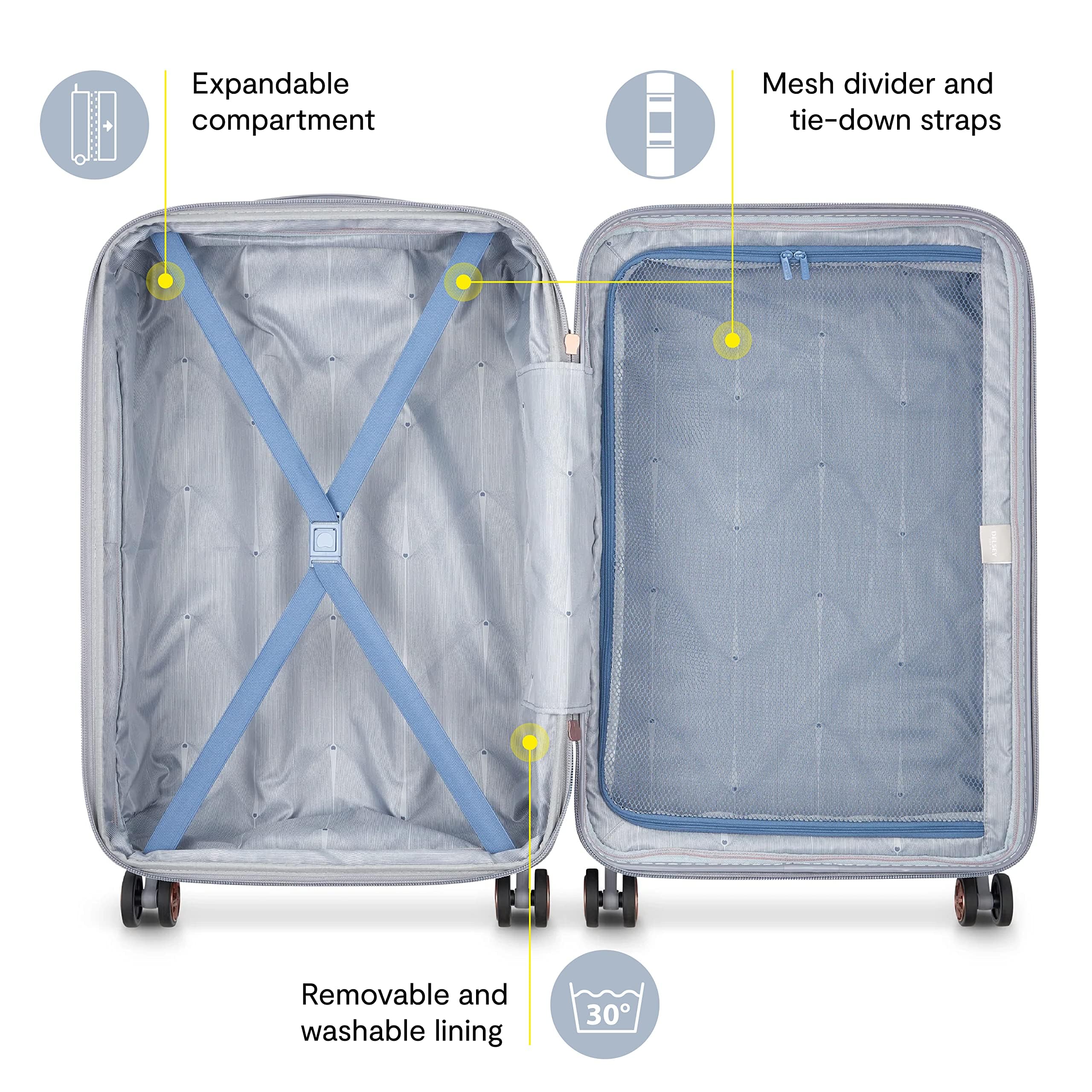 DELSEY PARIS Cruise 3.0 Hardside Expandable Luggage with Spinner Wheels, Platinum, 3 Piece Set (21/24/28)
