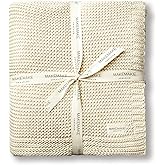 MakeMake Organics Organic Throw Blanket GOTS Certified Organic Cotton Blanket Chunky Knit Super Soft Cozy Fall Winter Large Adults Throw Blanket (50x60, Vanilla)