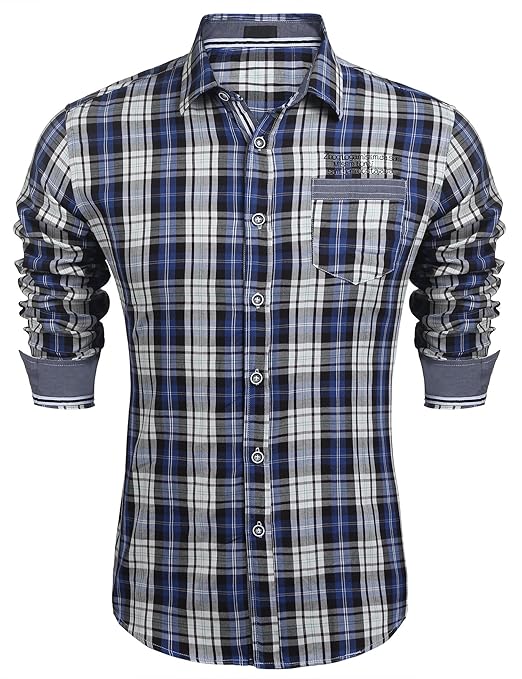 Burlady Hemd Herren Kariert Langarm Trachtenhemd Karohemd Stickereien Freizeit Männer Shirt