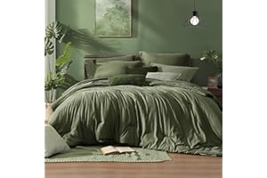 Monbix Queen Comforter Set - 7 Pieces Cationic Dyeing Olive Green Bed in a Bag Queen Bedding Sets with Comforter, Sheets, Pillowcases & Shams, Reversible Bedding Comforters Sets