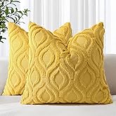 decorUhome Cozy Textured Throw Pillow Covers 18x18 Inch Set of 2, Soft Plush Faux Wool Mustard Yellow Accent Couch Pillow Covers for Modern Farmhouse Sofa Bed Living Room