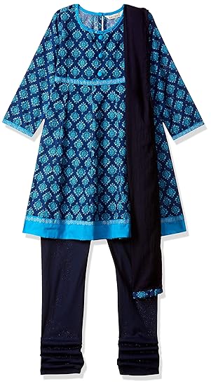Karigari Girl's Cotton a line Salwar Suit Set (Pack of 3)(Colors & Print May Vary)