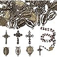 BEEFLYING 60pcs Tibetan Style Alloy Catholic Rosary Jesus Peace Crucifix Cross Center Mary Miraculous Medal Pendants Virgin Oval Links for DIY Necklace Jewelry Crafting Making