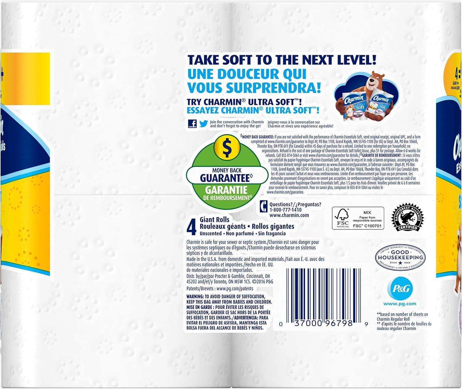 Procter & Gamble 96798 4 Giant Rolls Charmin Essentials Soft Bath Tissue: Health & Personal Care
