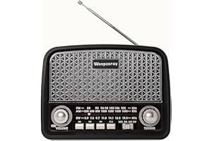 Wenpzeray D-612 Vintage Radio Portable AM FM Shortwave Band Receiver BT Speaker Support USB and Micro SD/TF Card MP3 Player Plug in Wall or Battery Operated for Home Outdoor for Elderly (Black)