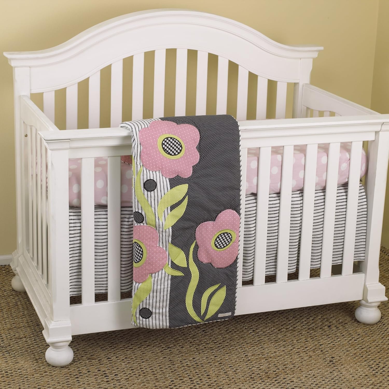 black and pink crib bedding