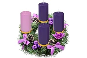 ELITE HOLIDAY PRODUCTS Purple Ribbon Advent Wreath Ring Candle Holder for Pillar Advent Candles - Large Size - Christmas Advent Wreaths Candleholder Stand - Advent Candle Decor - Advent Gifts