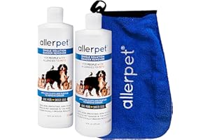 Allerpet Single Solution 16 fl oz Bottle Dander Remover for Pets (2 Pack) - Relieves Allergies - Bonus Mitt to Easily Apply Solution to Your Pet