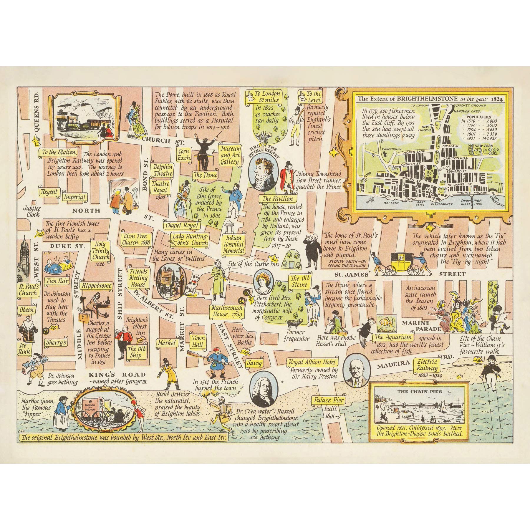 Artery8 Map Sayer 1948 Brighton Brighthelmstone Large Wall Art Poster Print Thick Paper 18X24 Inch