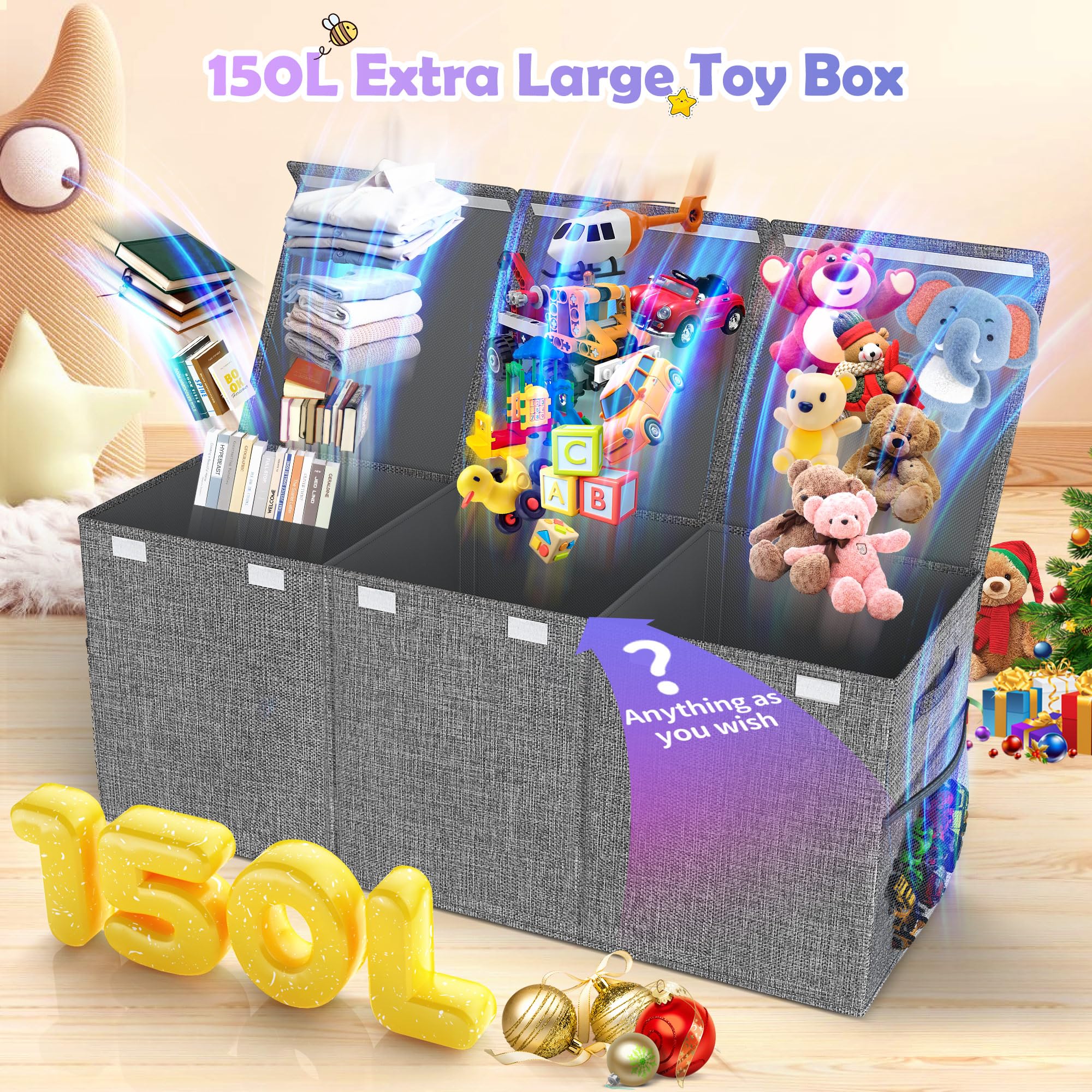 Extra Large Toy Box, Collapsible Sturdy Kids Toy Chest for Boys, Girls, 40