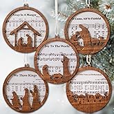 Pack of 5 Wooden Music Sheet Nativity Ornaments Bulk, Christmas Catholic Scene Ornament, Christian Keepsake, Xmas Tree Hanging Decor with Jesus Birth Yule Gift for Priest, Church Members CB-11