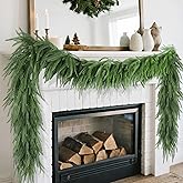DR.DUDU 9FT Real Touch Norfolk Pine Garland, Christmas Artificial Greenery Garlands for Mantle Fireplace Stairs - Indoor Outdoor Xmas Decorations