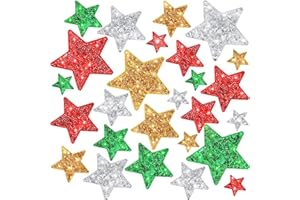 Daifunli 24 Pcs Sequin Iron on Patches in 4 Embroidered Decorative Shiny Patches for Clothing Bags Jackets Jeans Hats Backpacks Costume Accessory(Christmas Color, Star)